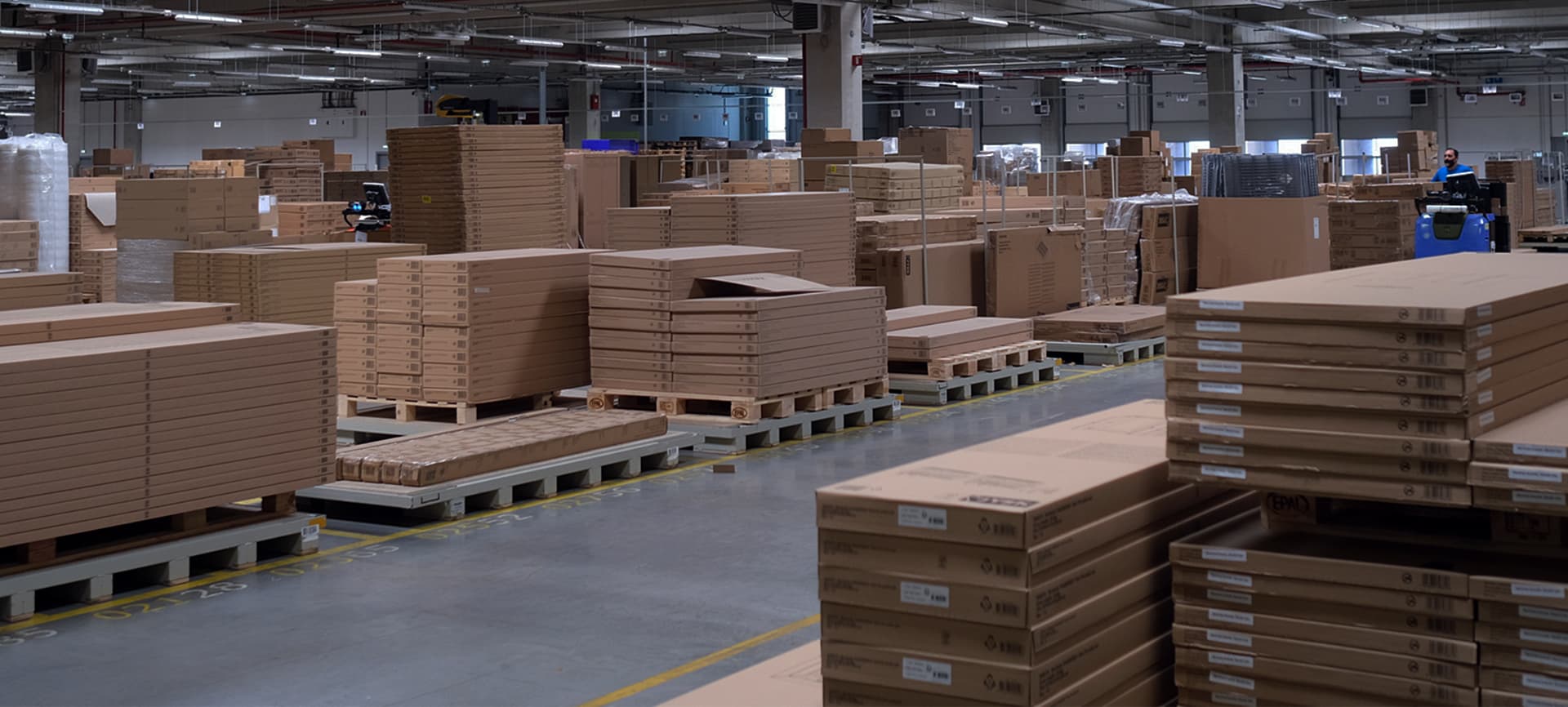 Boxes on palettes in an ecommerce warehouse