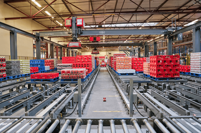 Soft drink bottles in a warehouse