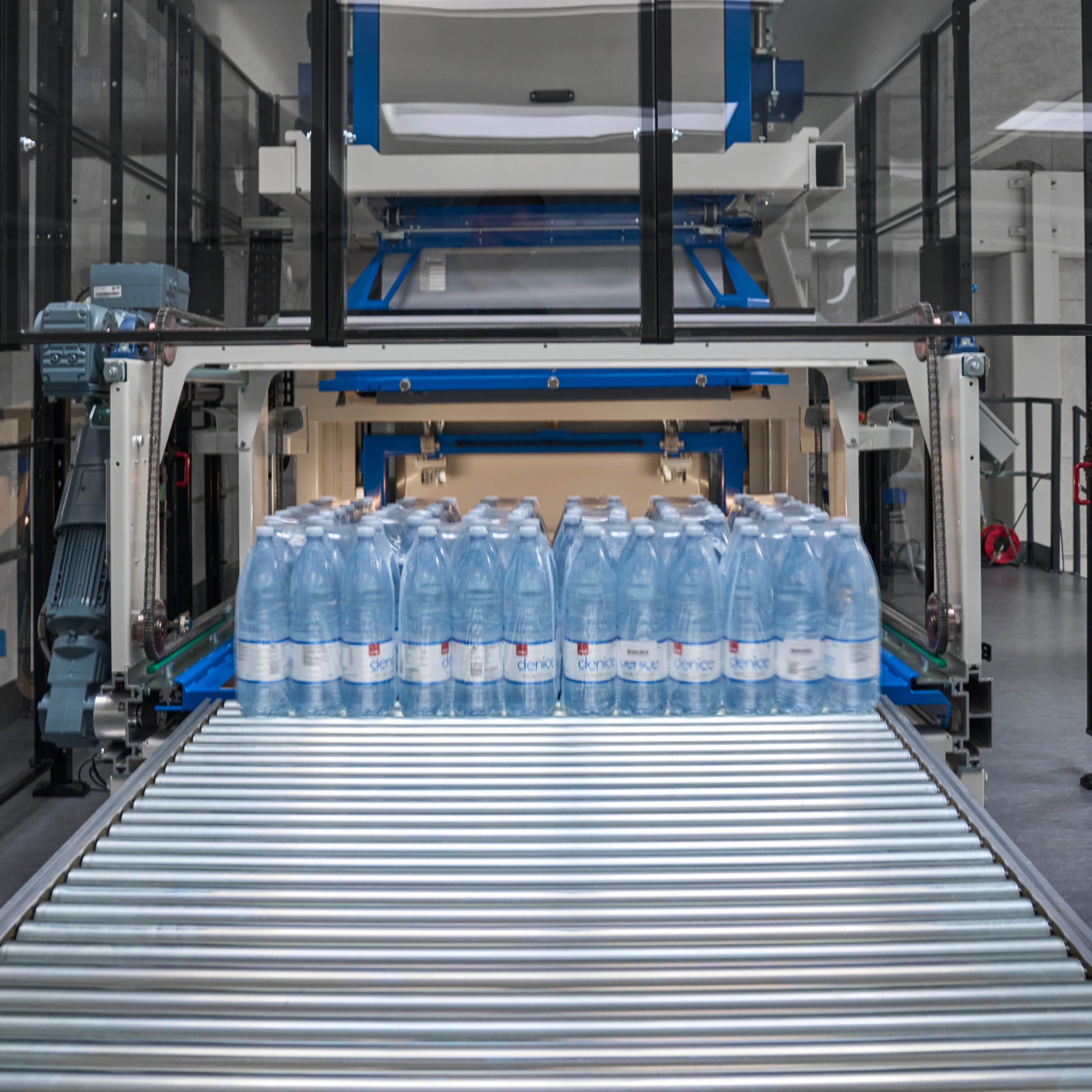 Water bottles on a conveyor