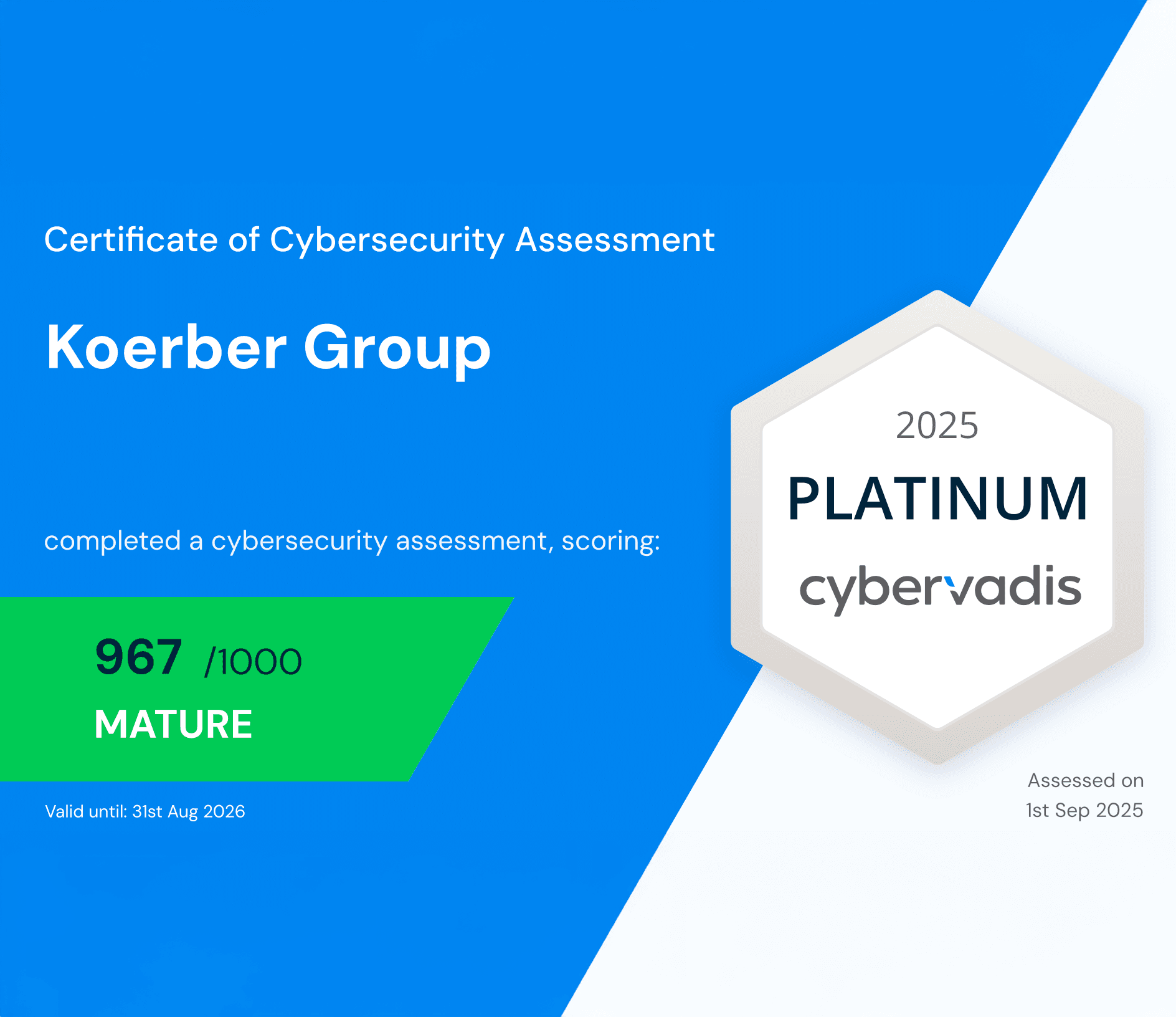 Cybervadis Platinum rating to Koerber Group, highlighting their accomplishments and dedication to cybersecurity