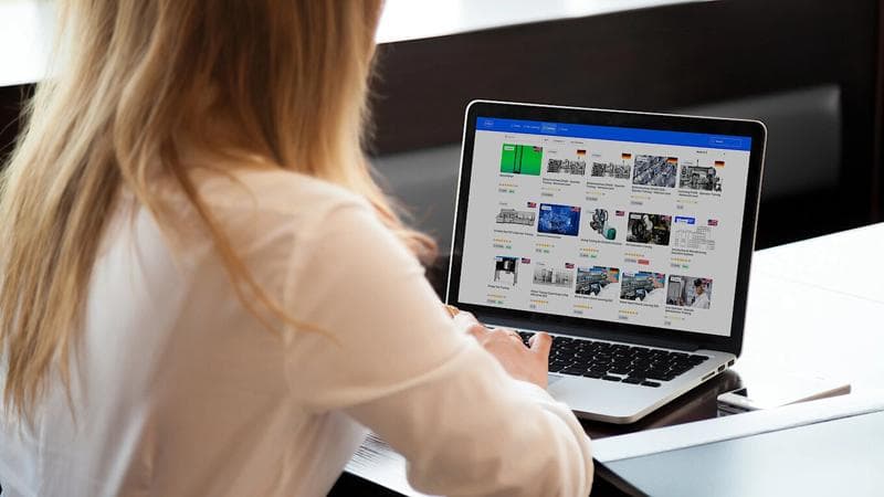 Woman looking at Körber's Academy training options on a computer.